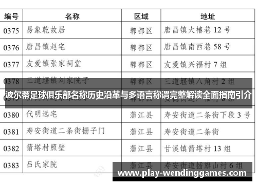波尔蒂足球俱乐部名称历史沿革与多语言称谓完整解读全面指南引介 波尔蒂足球俱乐部名称历史沿革与多语言称谓完整解读全面指南引介